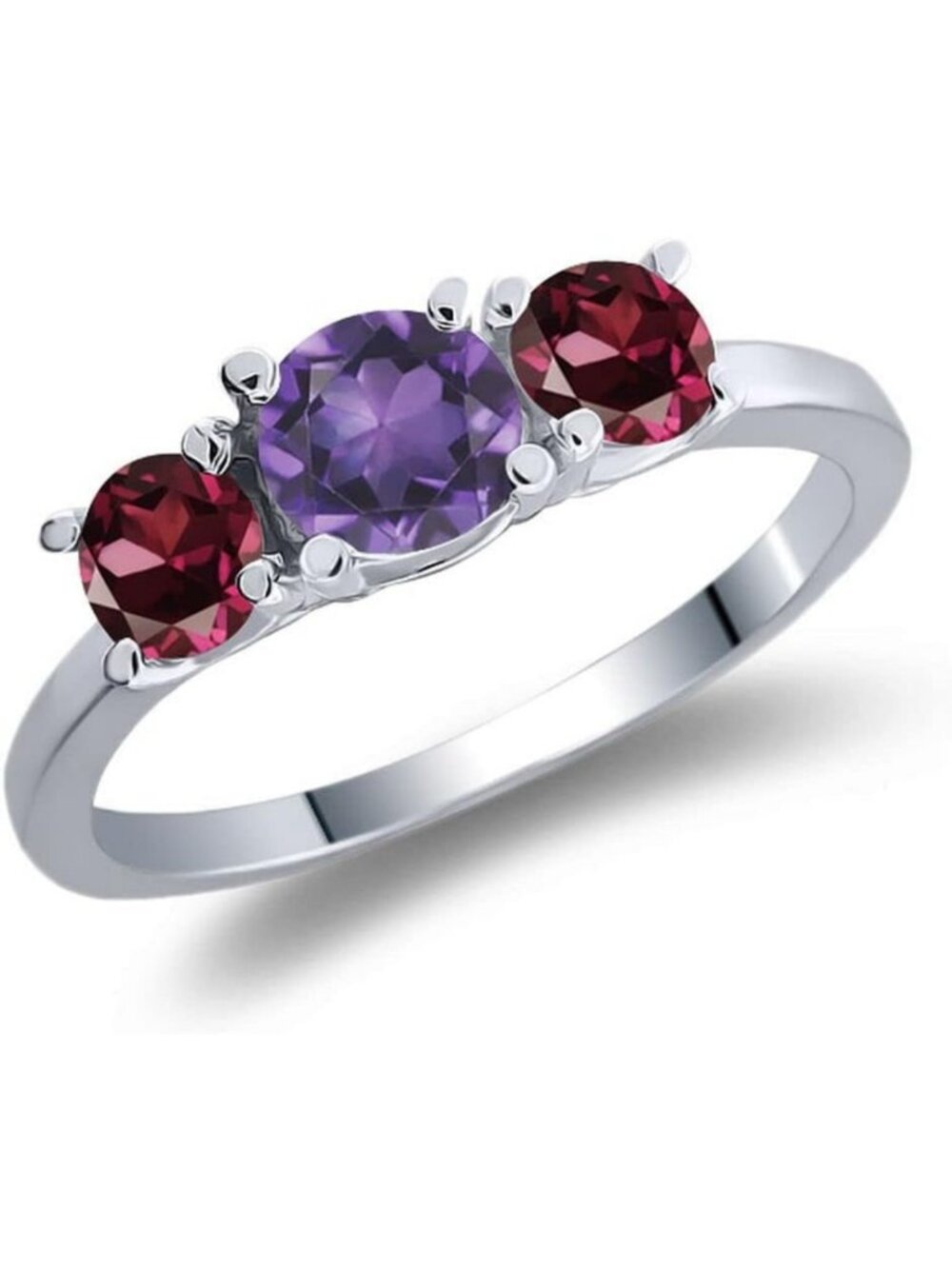 925 Sterling Silver Round Purple Amethyst & Red Rhodolite Garnet Ring for Women